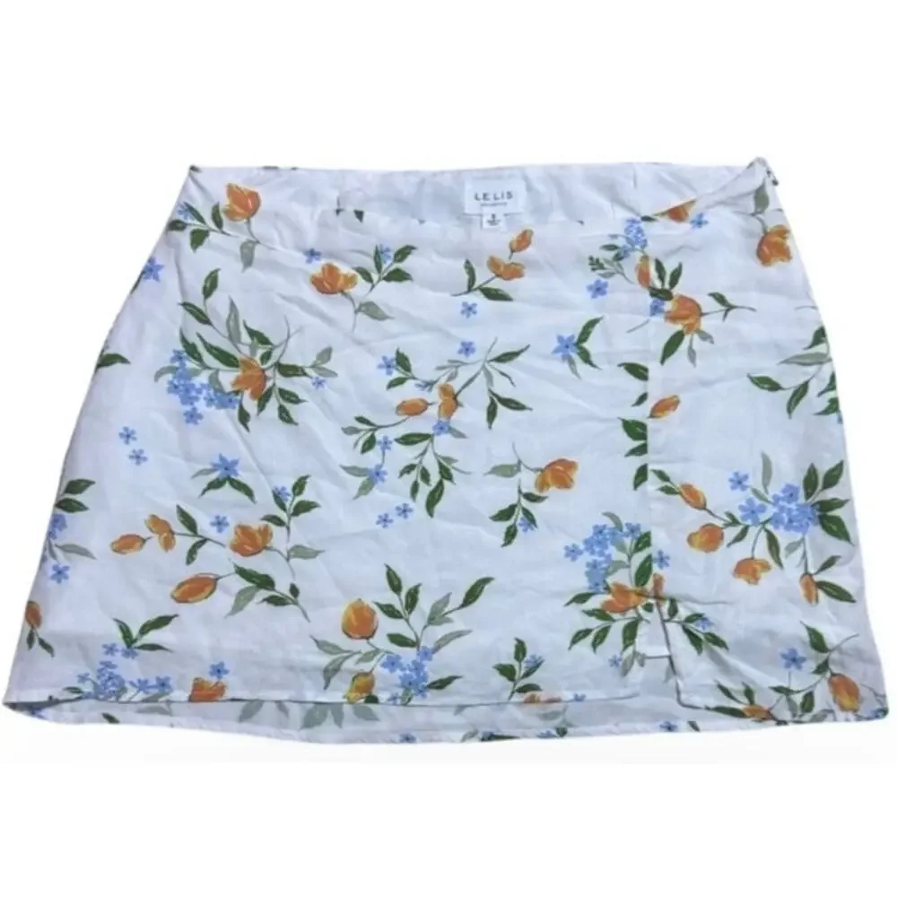 Le Lis Floral Two Piece Set Open Front Tank Top XS Mini Skirt S White Multicolor